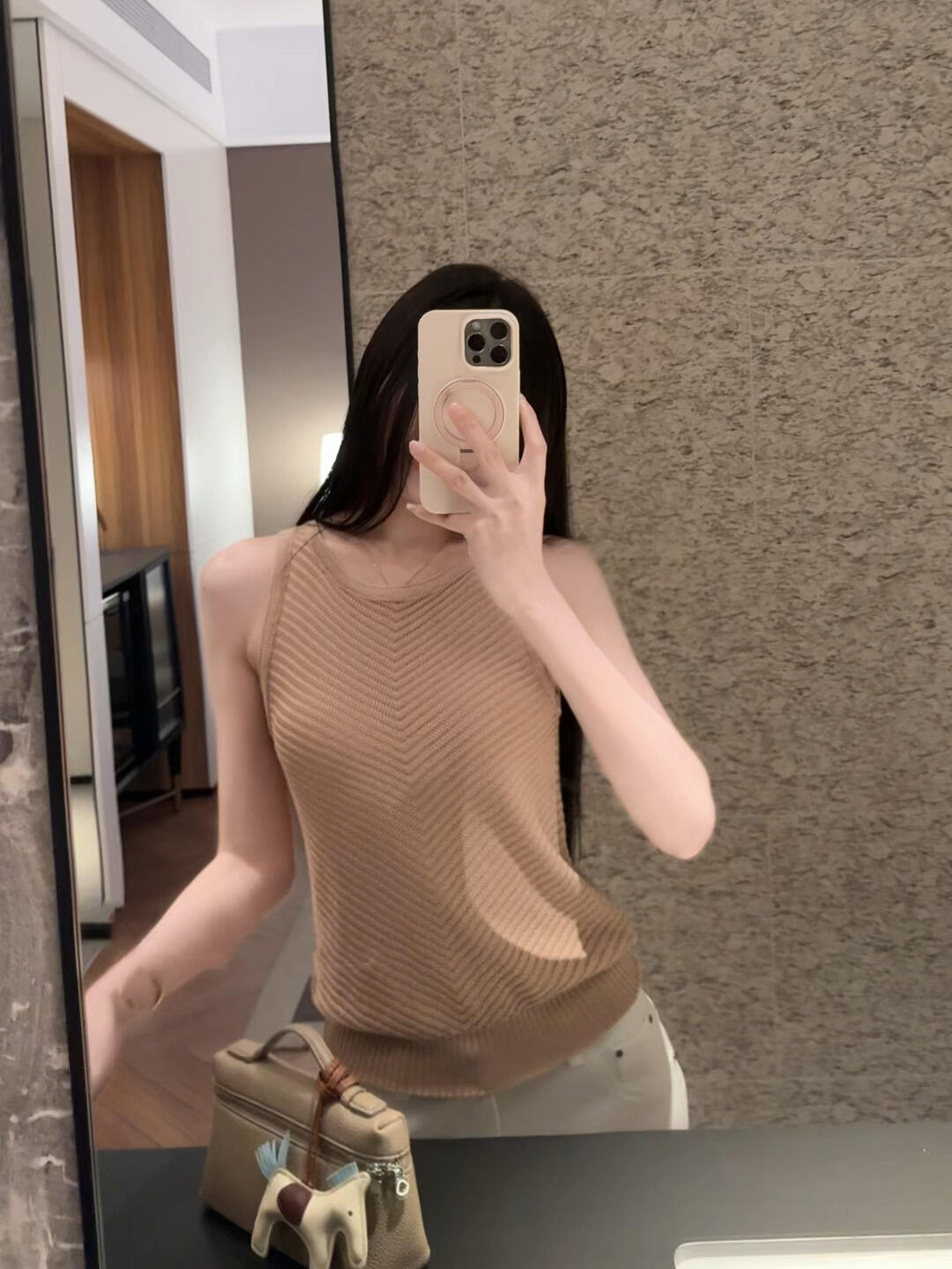 Khaki Sleeveless Knit Cami Top for Women Summer French Style - Image 3