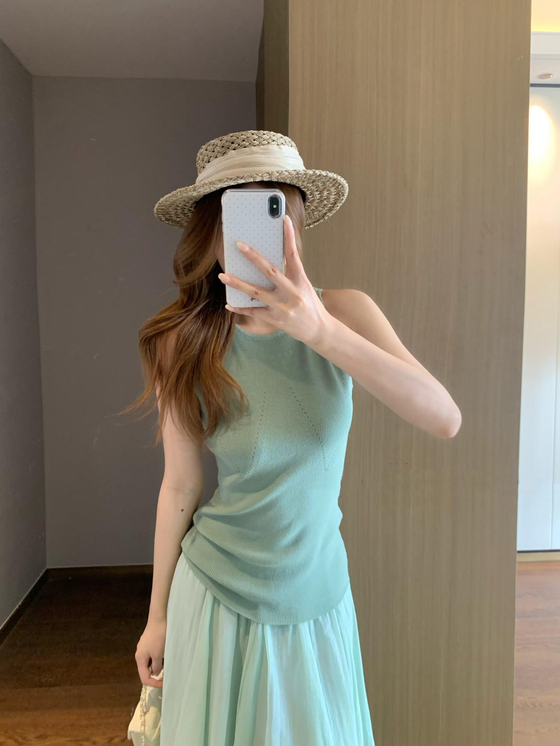 Korean Style Open Knit Linen Blend Tank Top for Women Summer New Slimming Sleeveless Vest