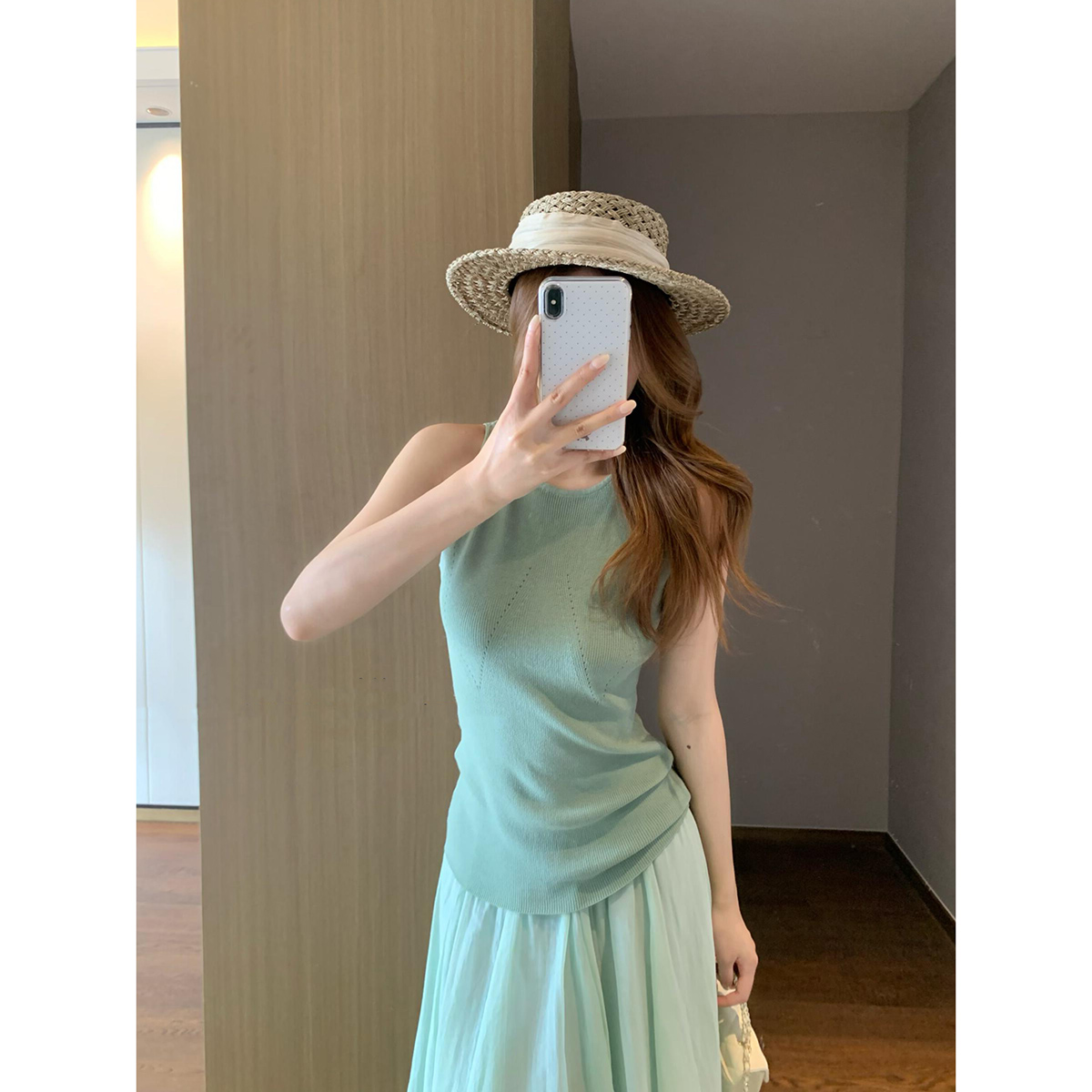Korean Style Open Knit Linen Blend Tank Top for Women Summer New Slimming Sleeveless Vest - Image 5