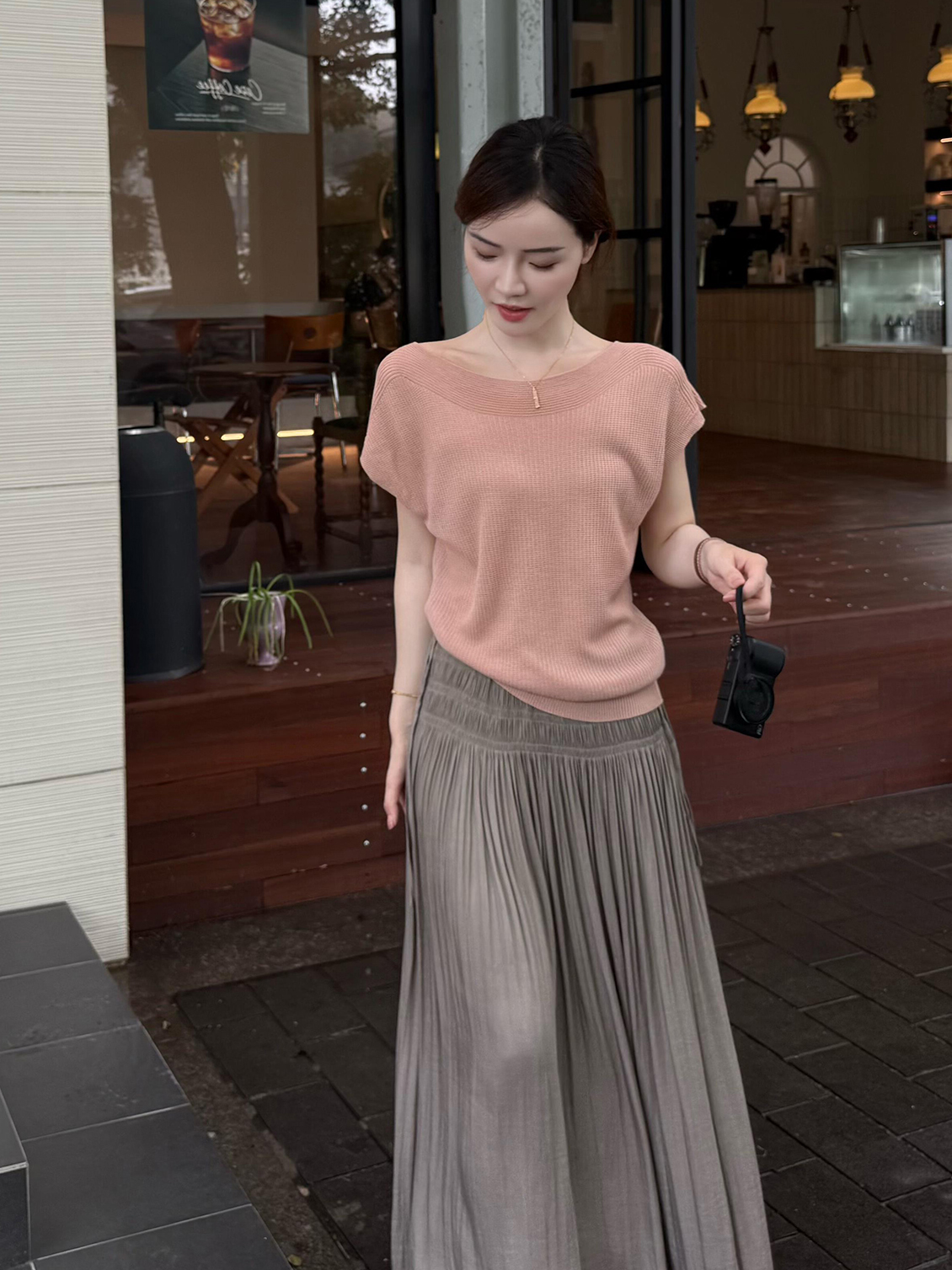 Korean Style Soft Lazy Pink Ice Silk Knit Short Sleeve Women Summer Top - Style b72ed2