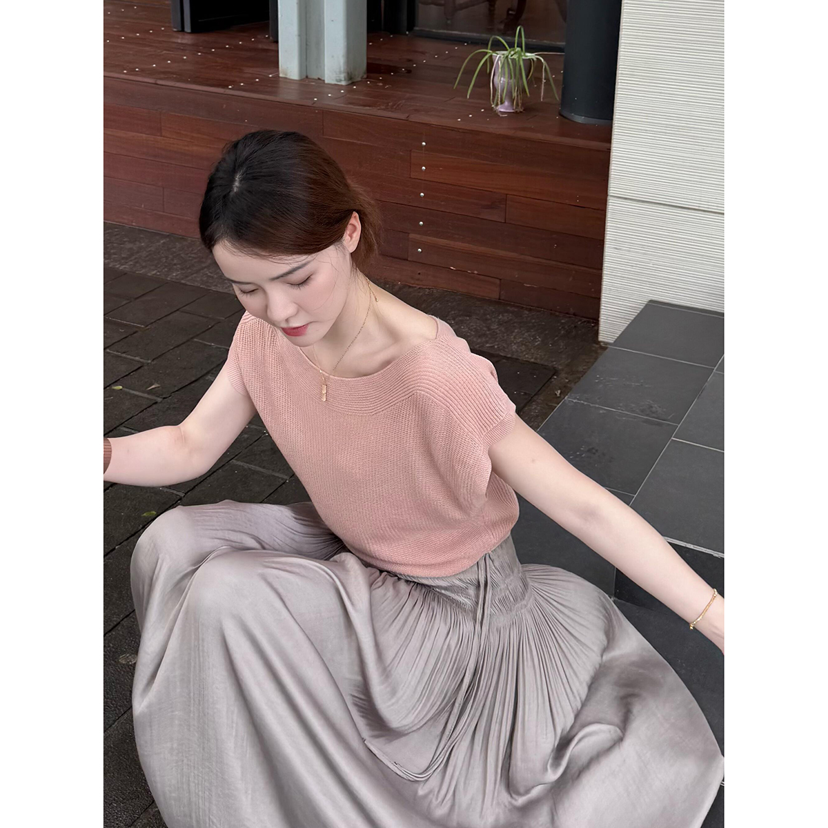 Korean Style Soft Lazy Pink Ice Silk Knit Short Sleeve Women Summer Top - Style b72ed2 - Image 5