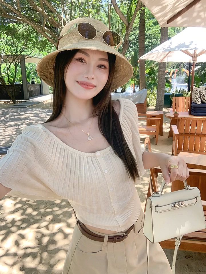 New 2026 Summer 100% Wool Knit Top with Accordion Pleats and Round Neck - Image 2