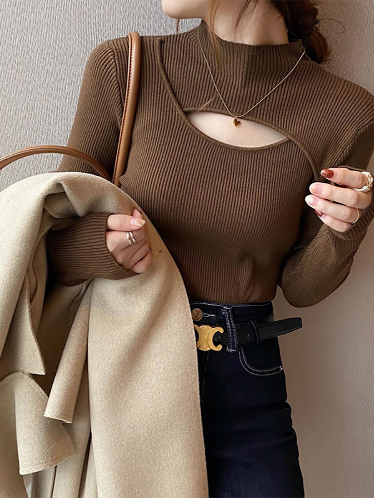 Women's Half Turtleneck Knit Base Layer Sweater for Spring Autumn Winter