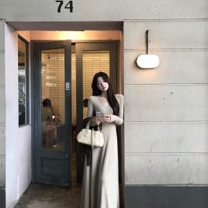 Women's Long Sleeve Knit Sweater Dress Set with Cardigan Jacket Fall Winter Lazy Style