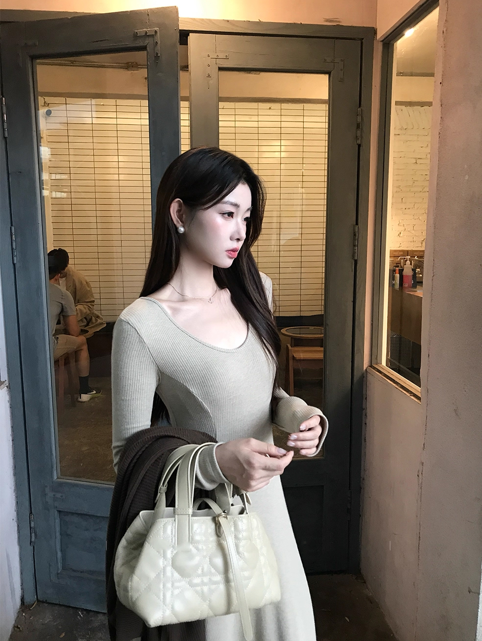 Women's Long Sleeve Knit Sweater Dress Set with Cardigan Jacket Fall Winter Lazy Style - Image 2