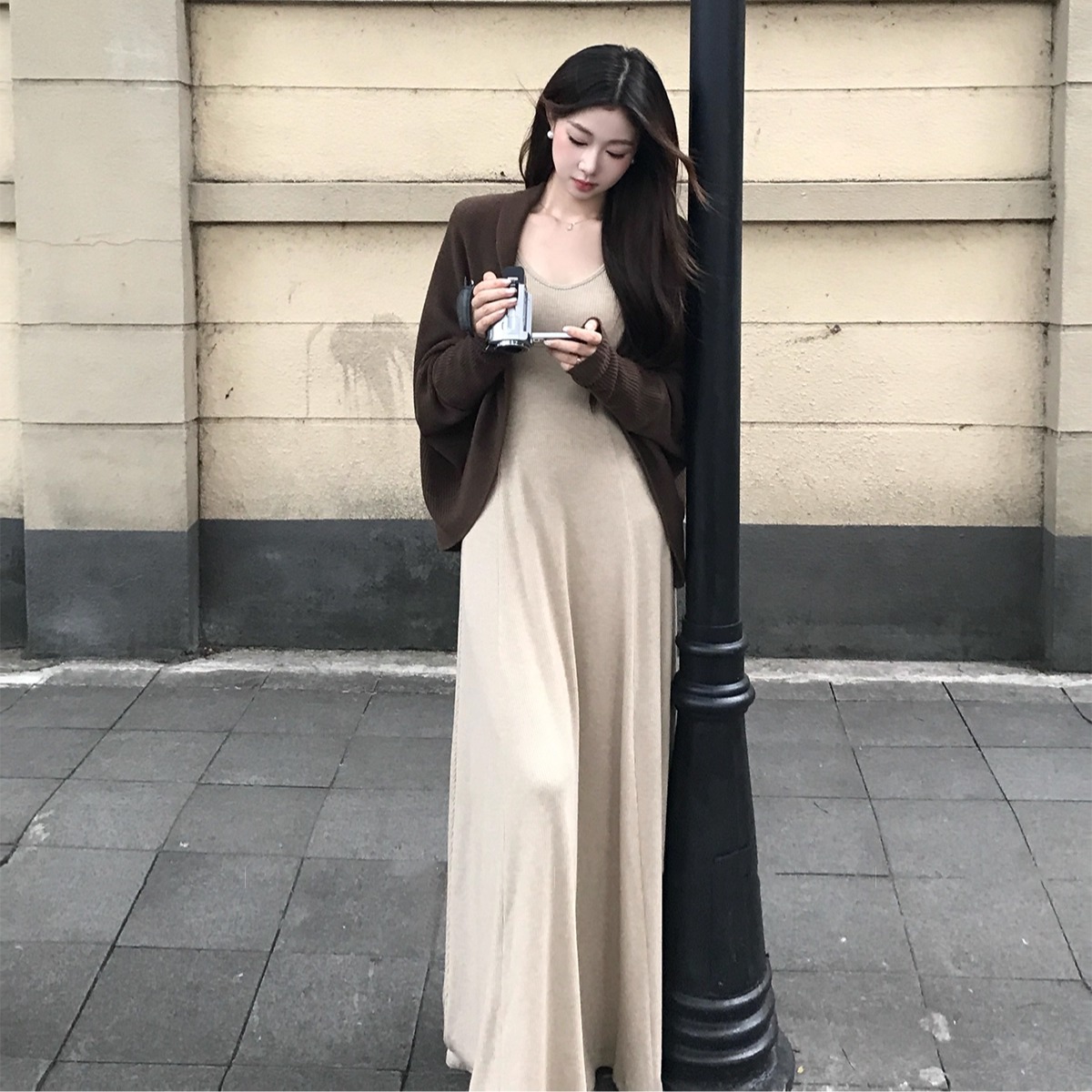 Women's Long Sleeve Knit Sweater Dress Set with Cardigan Jacket Fall Winter Lazy Style - Image 5