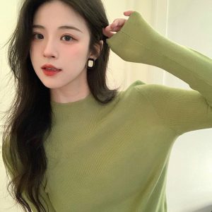 Women's Mock Neck Knit Sweater Slim Fit Base Layer Top