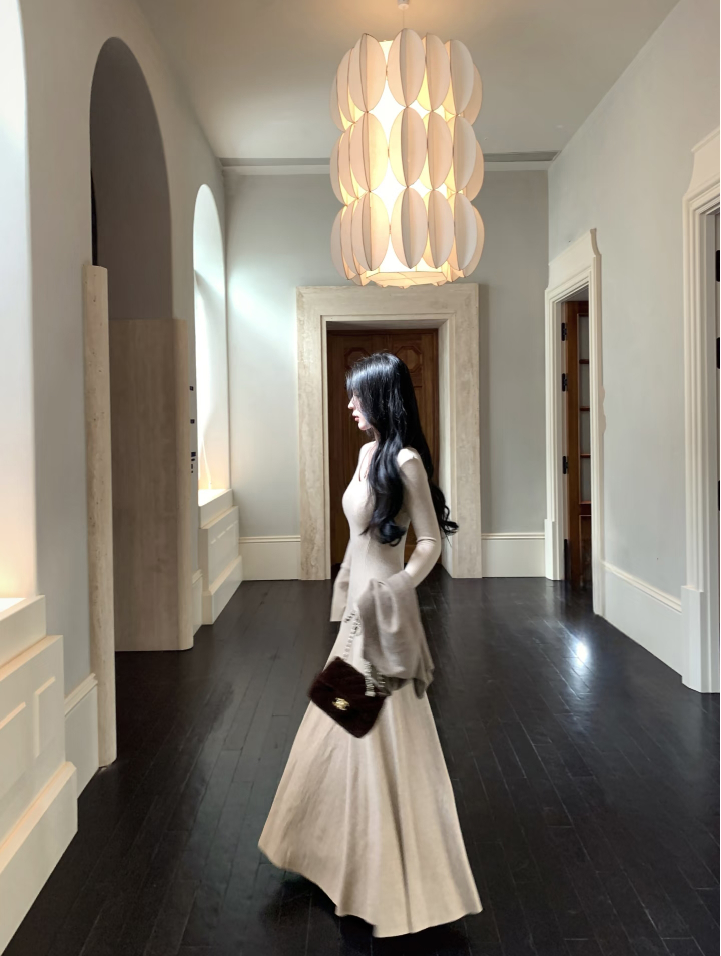 Women's Waist-Cinched Long Sleeve Knit Dress Early Autumn Petite Inner Layer Long Skirt - Image 4